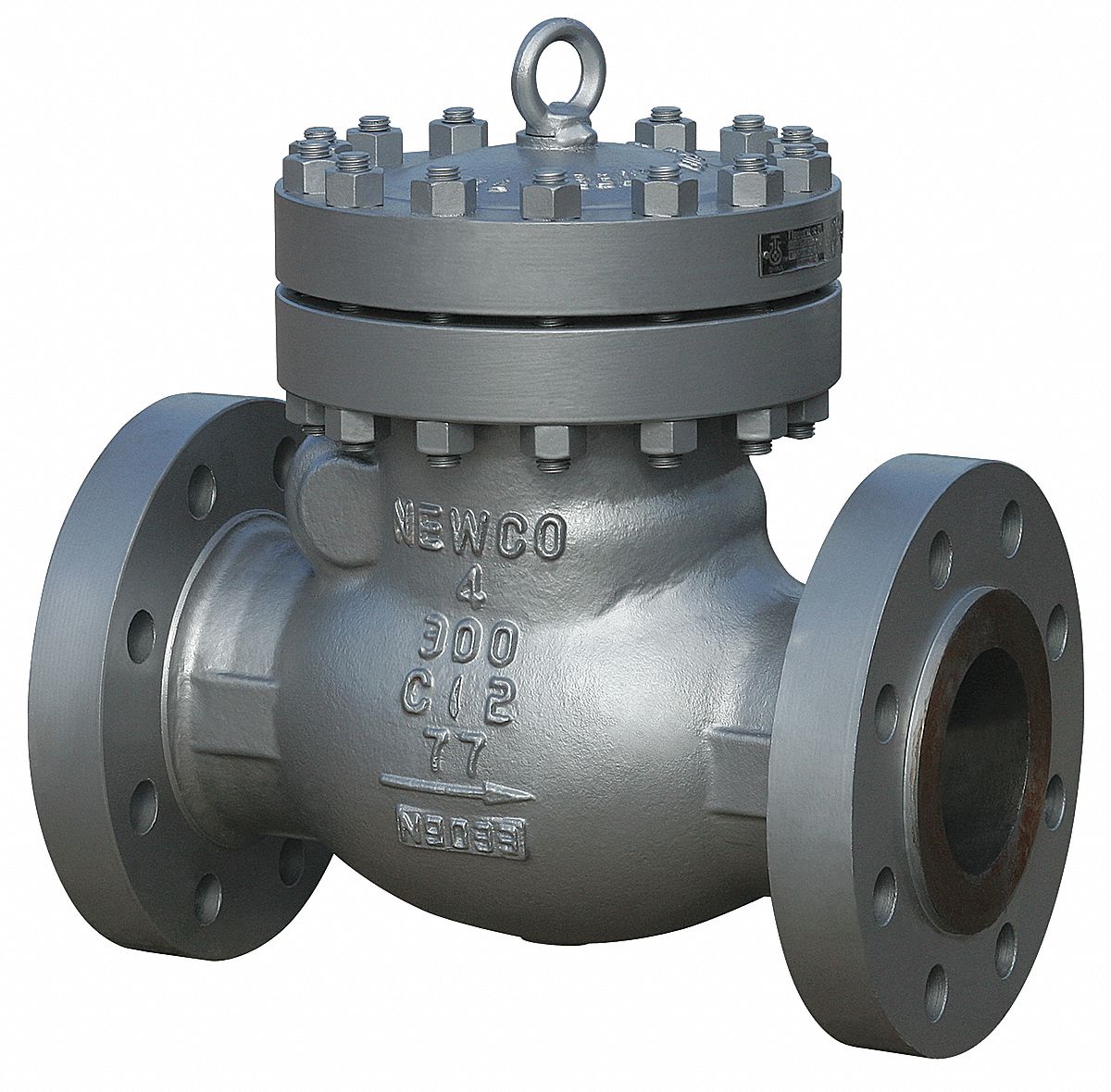 NEWCO Check Valve, 12 in, Single, Inline Swing, Carbon Steel, Flange x