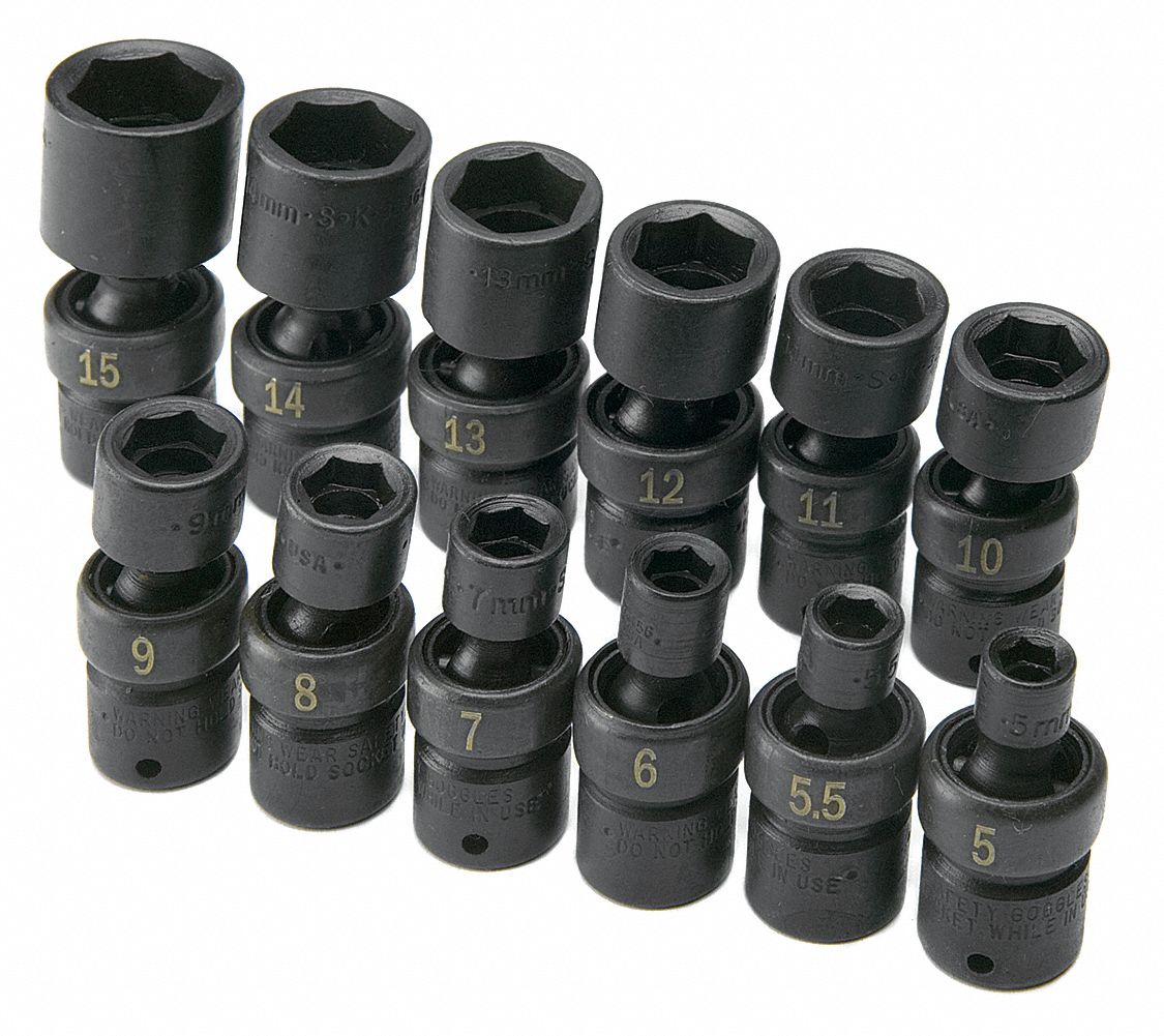 SK PROFESSIONAL TOOLS Impact Socket Set, Alloy Steel, Black Oxide, 1/4