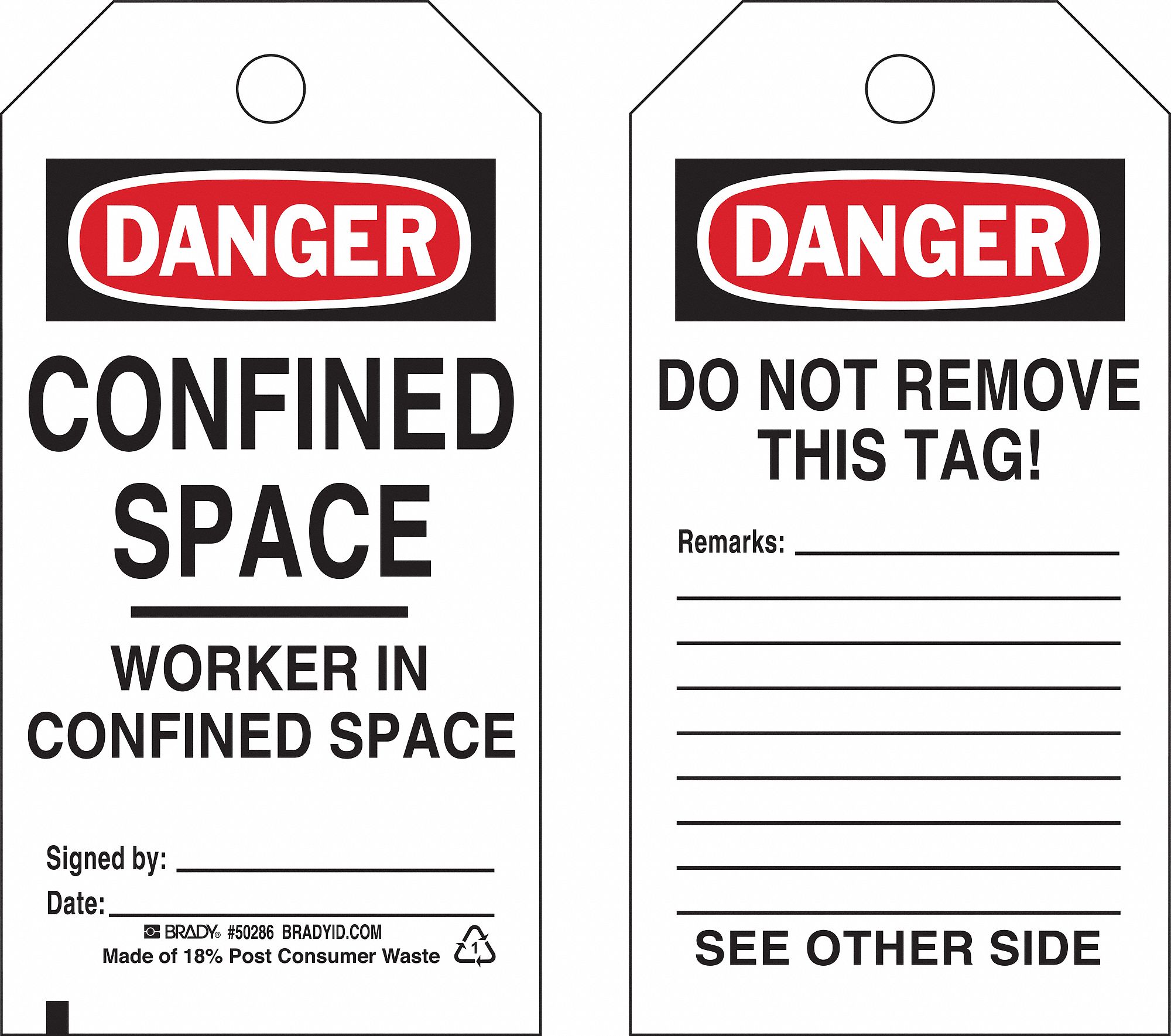Economy PolyesterConfined Space Worker In Confined Space, Danger Tag 5-3/4