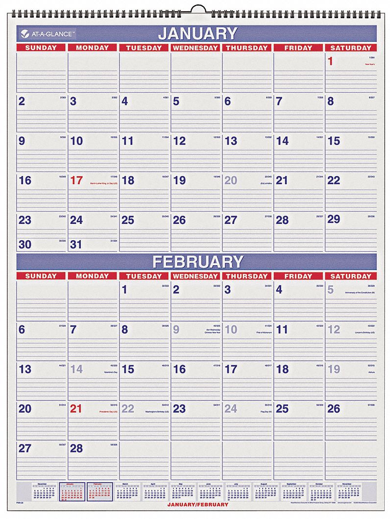 ATAGLANCE TwoMonthView Wall Calendar, Format Two Months Per Page