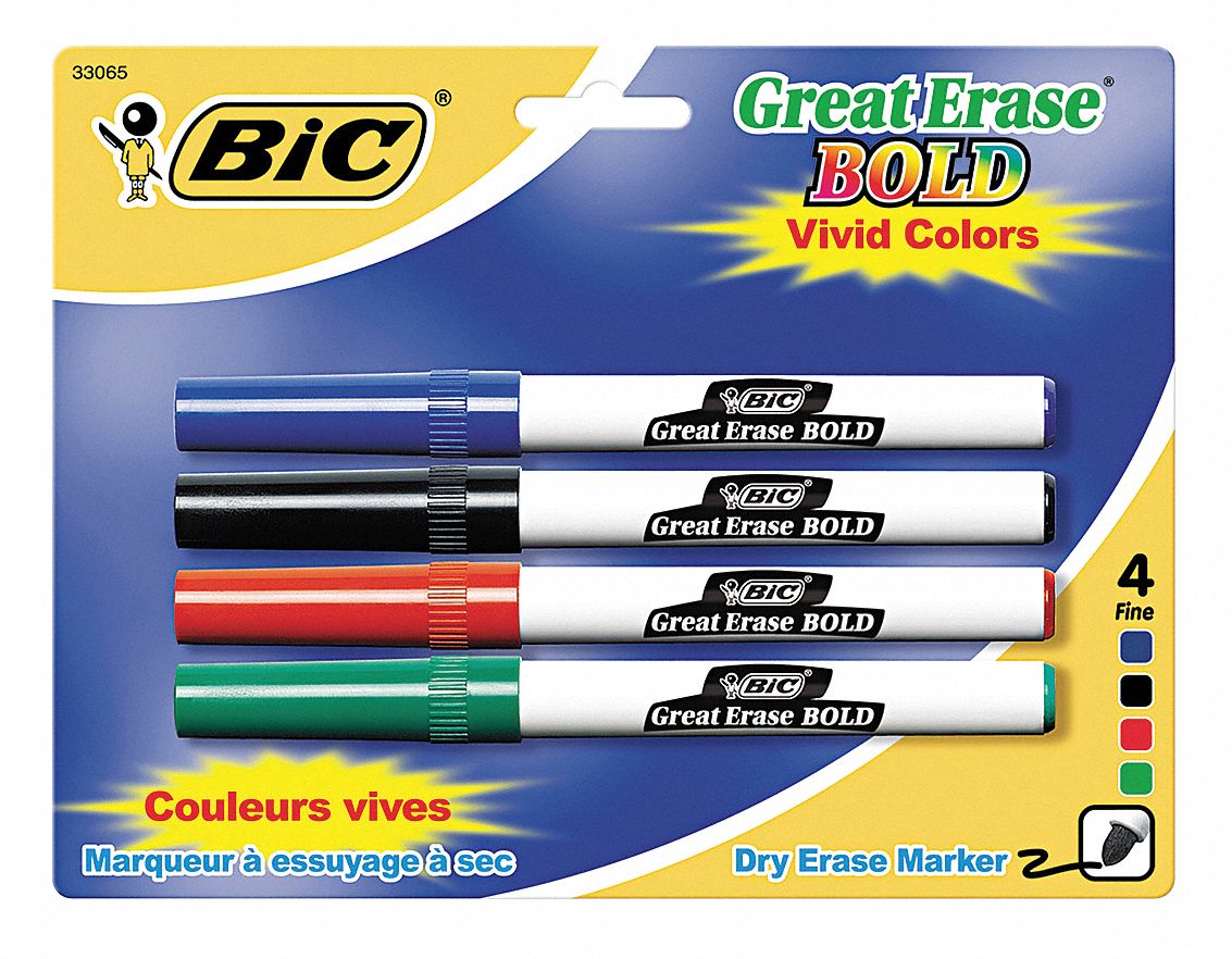 BIC Dry Erase Marker Set, Bullet, PK4 35Y012BICDECFP41ASST Grainger