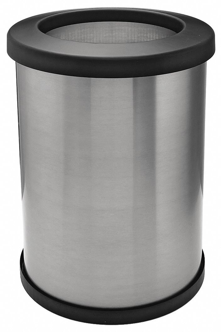 TOUGH GUY 16 gal., Round, Trash Can, Metal, Silver 35ZA6835ZA68