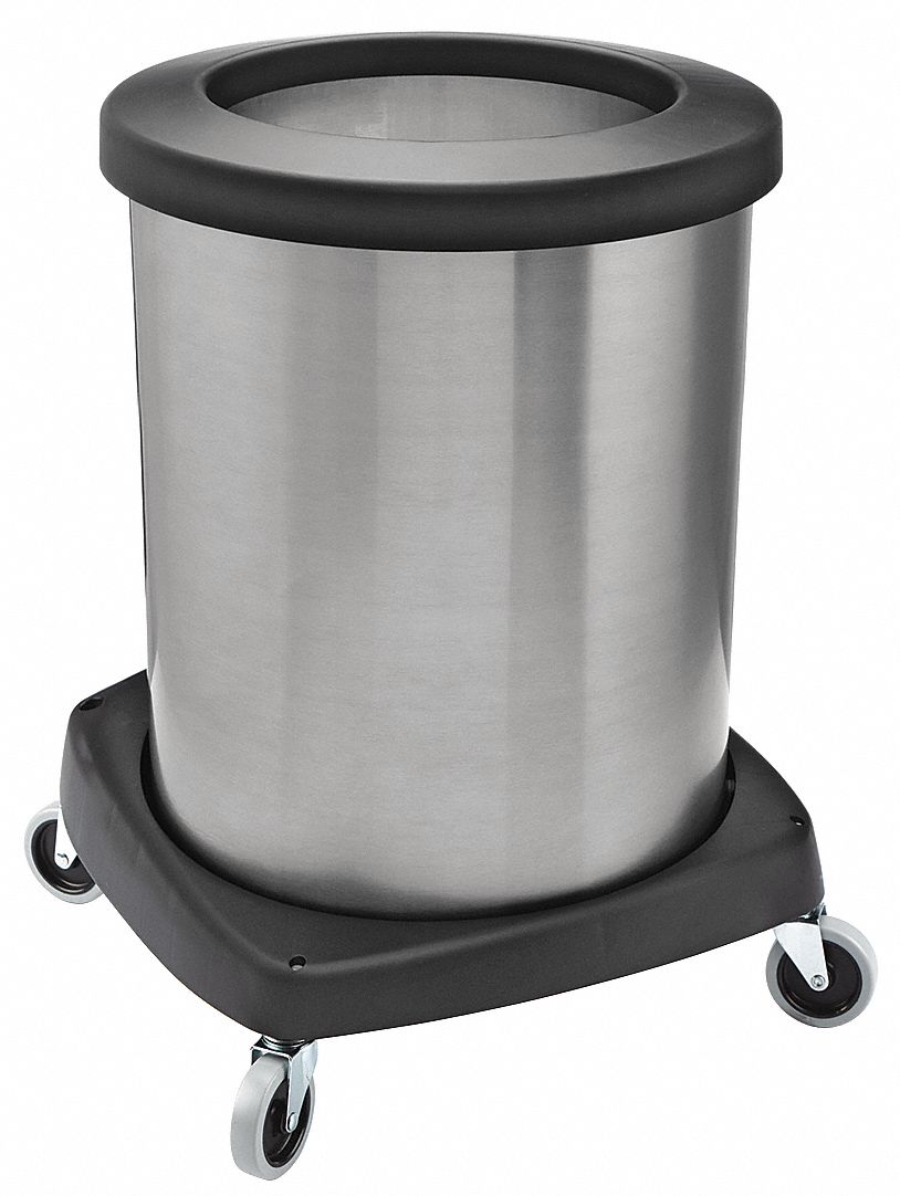 TOUGH GUY 16 gal., Round, Trash Can, Metal, Silver 35ZA6935ZA69