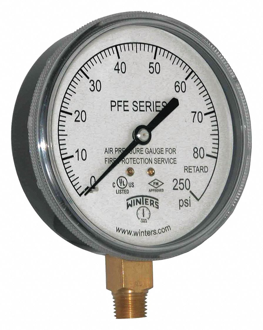 WINTERS Pressure Gauge, 0 to 80 psi Range, 1/4 in NPT, +/3.00 Gauge