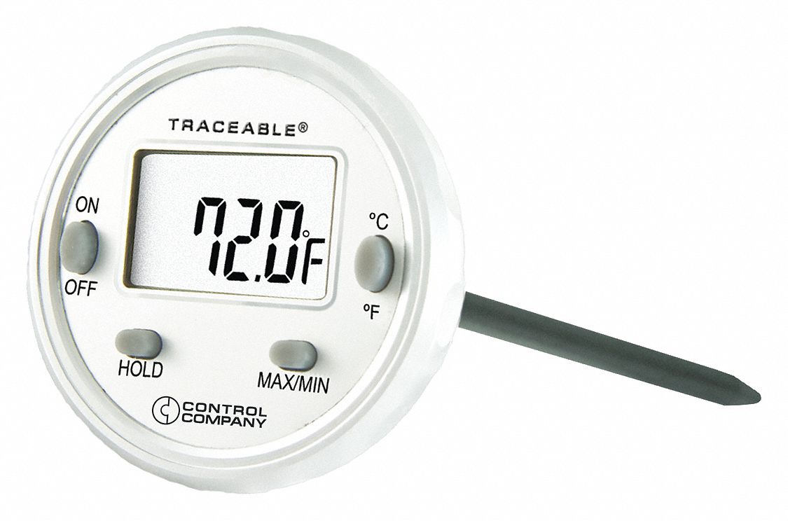 CONTROL COMPANY LCD Dishwasher Thermometer, 58° to 302° Temp. Range (F), 5" Stem Length