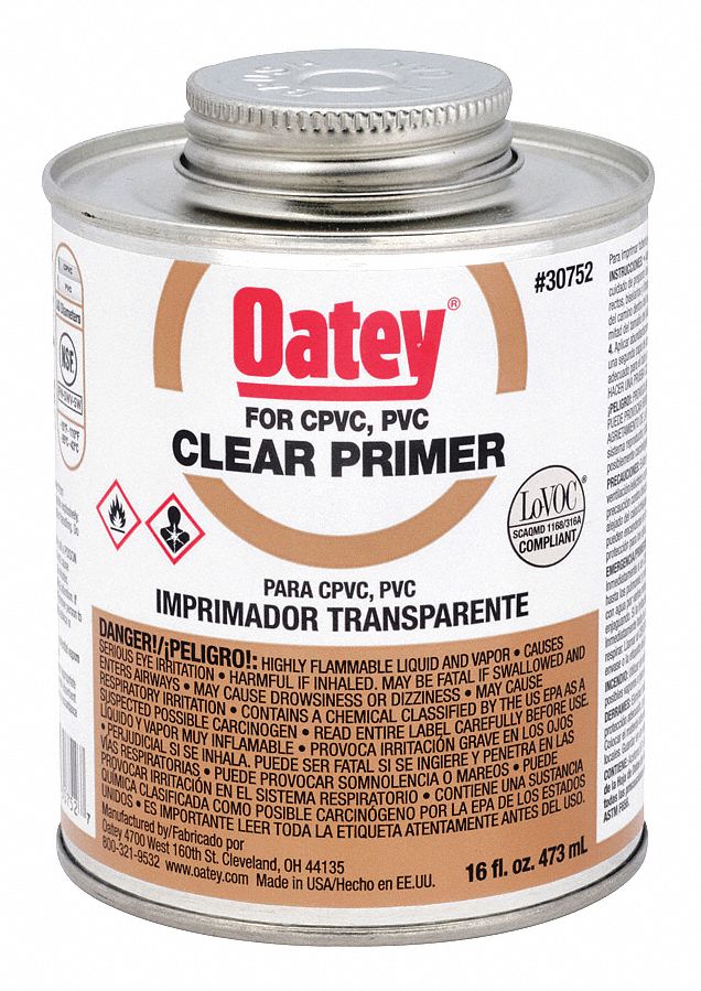 OATEY Clear PVC Primer, Size 16 oz, For Use With PVC Pipe and Fittings