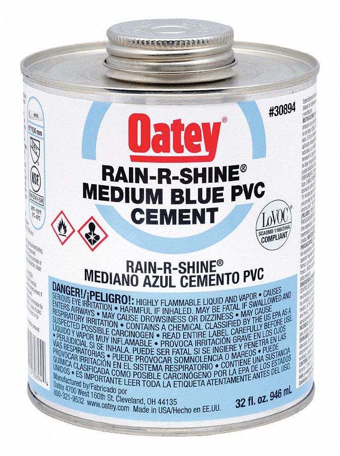 OATEY Blue PVC Cement, PVC, Size 32, For Use With PVC Pipe And Fittings