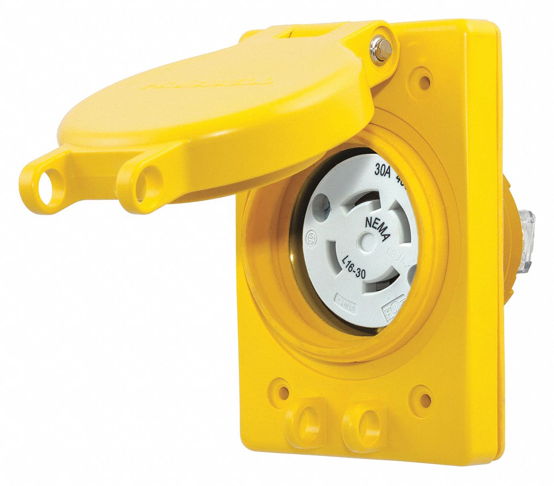 HUBBELL WIRING DEVICE-KELLEMS Yellow Watertight Locking Receptacle, 30