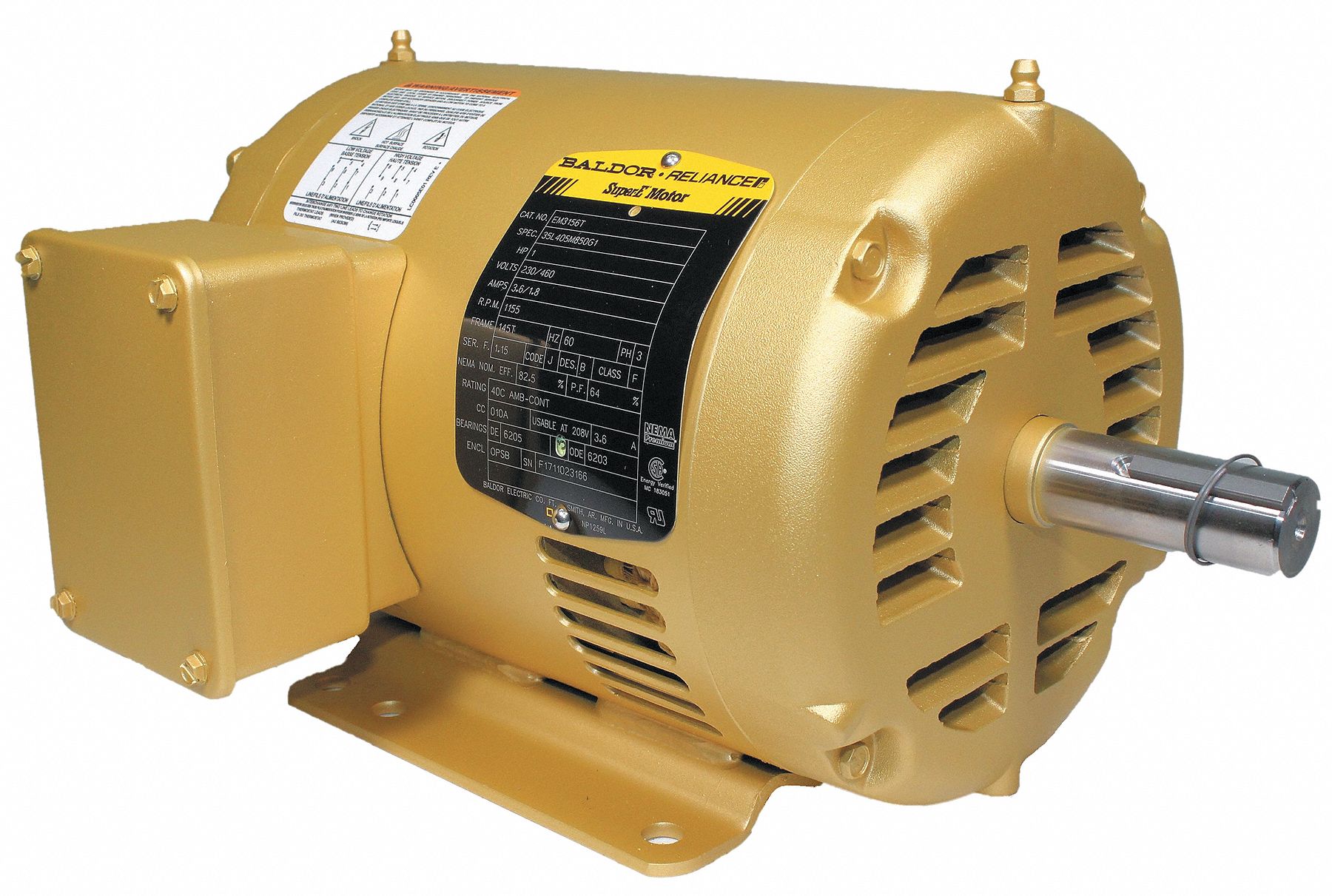 BALDOR ELECTRIC General Purpose Motor, 1 HP, 3-Phase, Nameplate RPM