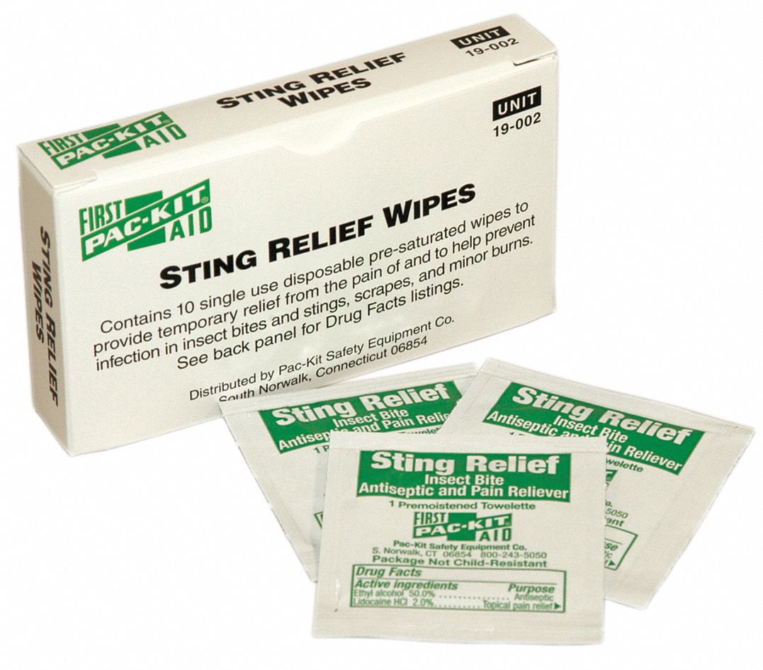 FIRST AID ONLY Sting Relief Wipes, Wipes, Box, Wrapped Packets, 3 x 17