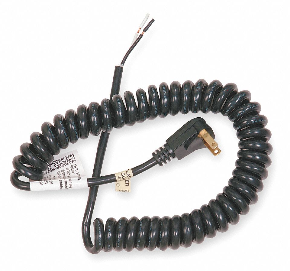 POWER FIRST Coiled Power Cord, 16 AWG, Number of Conductors 2, PVC