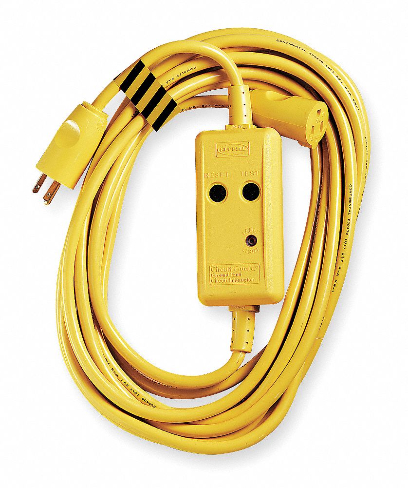 HUBBELL WIRING DEVICEKELLEMS Line Cord GFCI, 25 ft, Yellow, 15.0 A