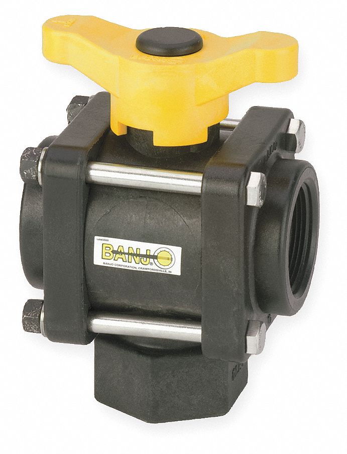 Poly Ball Valve,3-Way,FNPT,1-1/2 In