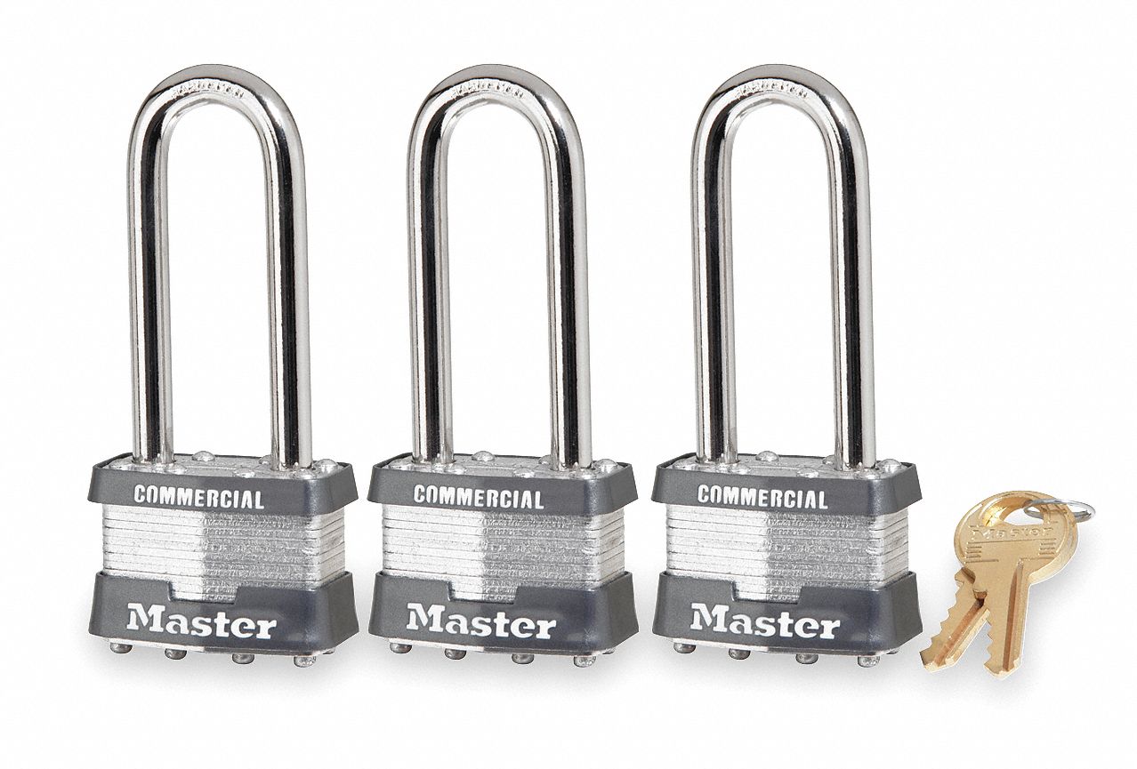 MASTER LOCK Keyed Alike, Padlocks, Steel, Shackle Type Long Shackle