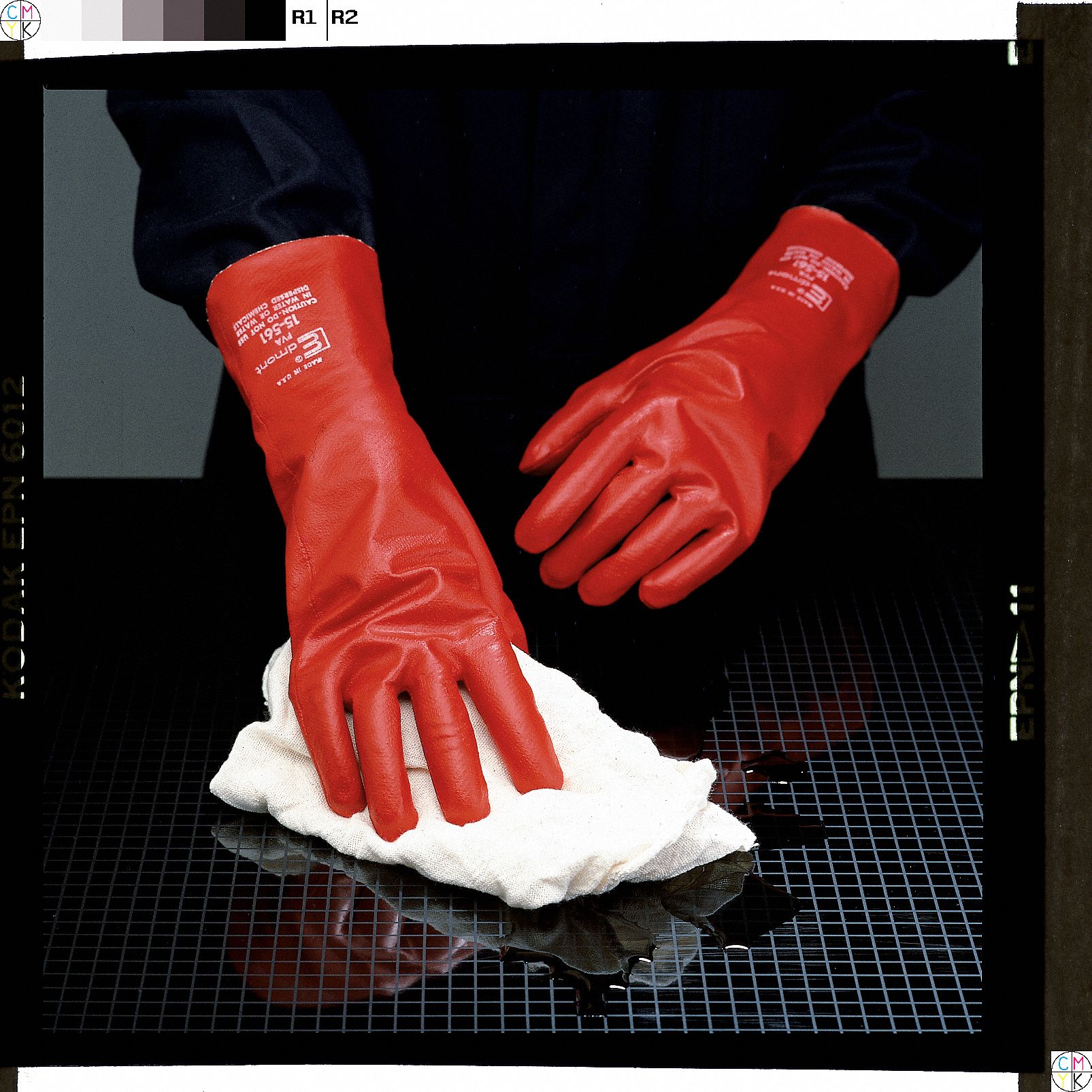 ANSELL PVA Chemical Resistant Gloves, 9, 14" Glove Length, Red, 37.50