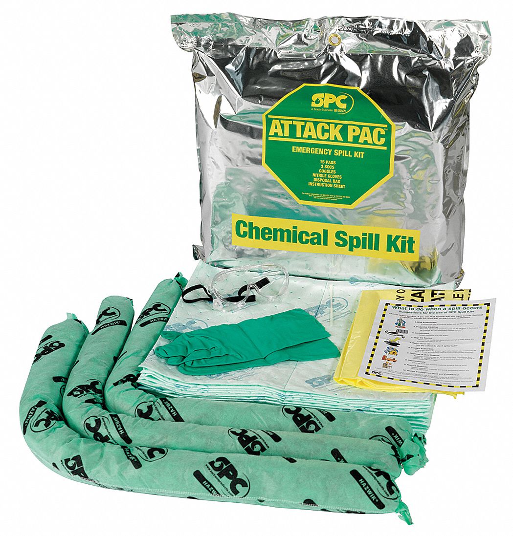 Spill Kit,Foil Bag,7 gal.,Chemical