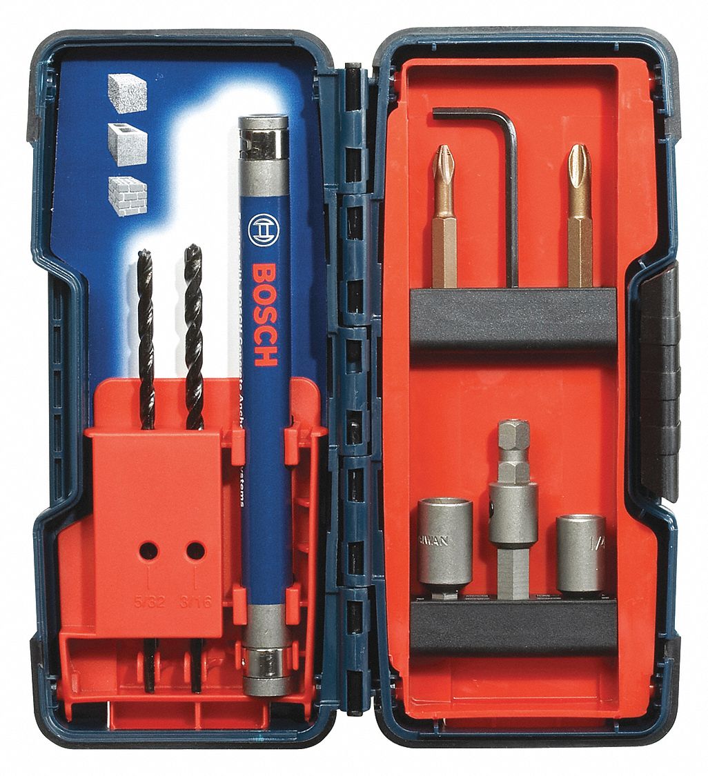 BOSCH 9PC Flat Hex Masonry Drill Bit Set 3VXW3TC900 Grainger