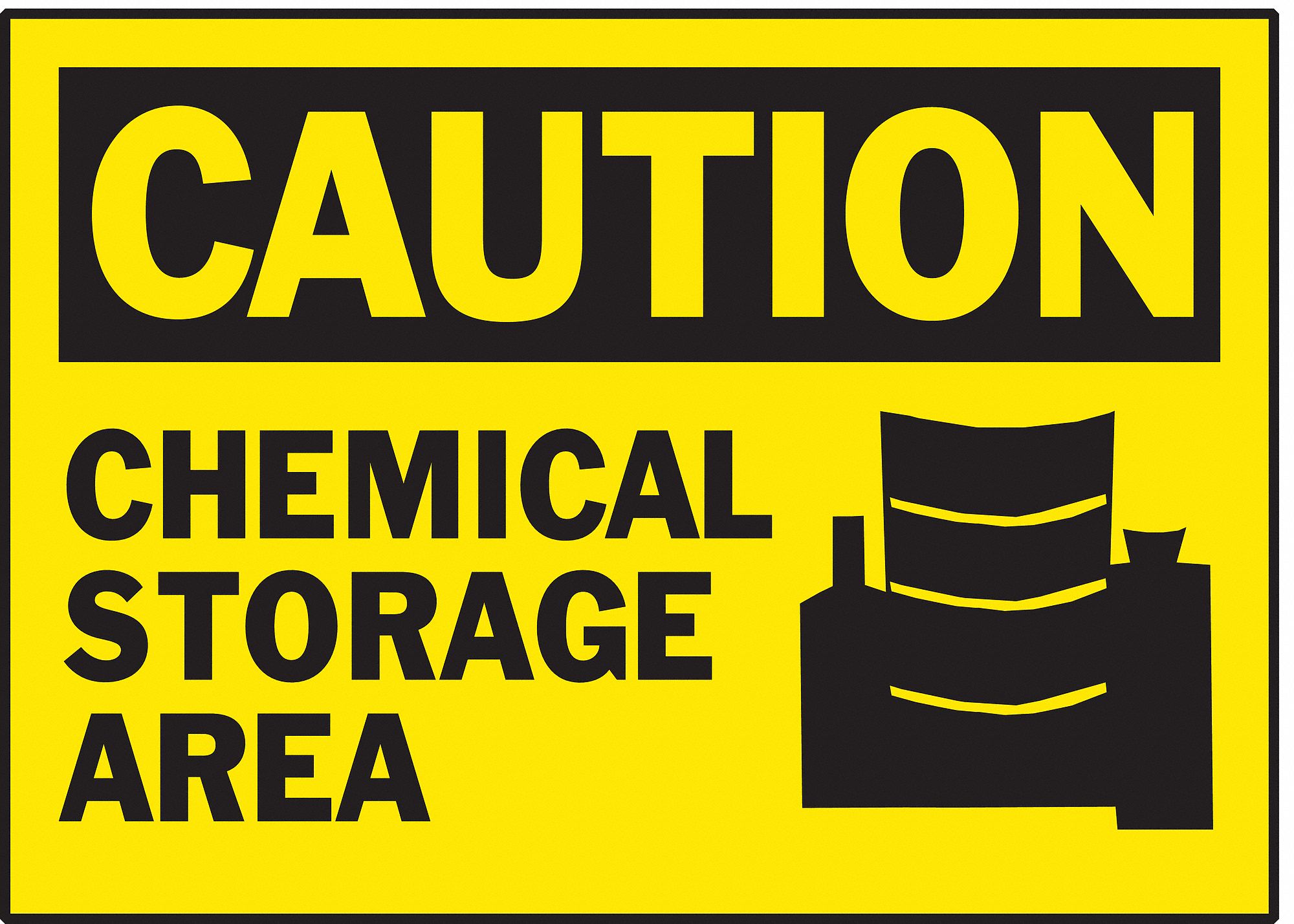 BRADY Equipment Label, Chemical Storage Area, Sign Header Caution