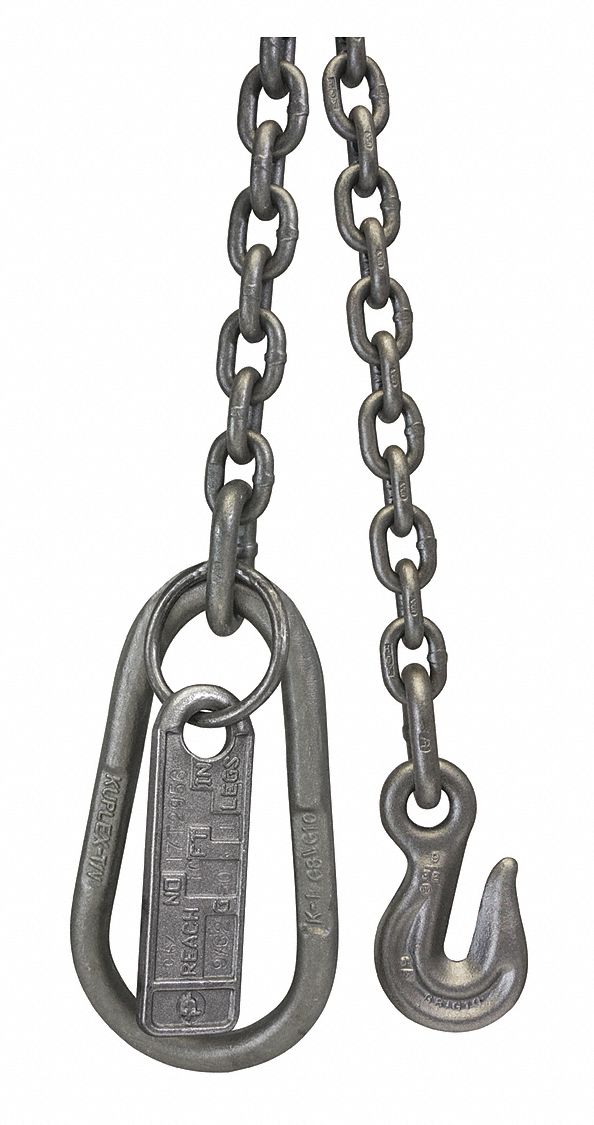 GRAINGER APPROVED 10 ft. Pear Link, Grab Hook Chain Sling, Grade 80