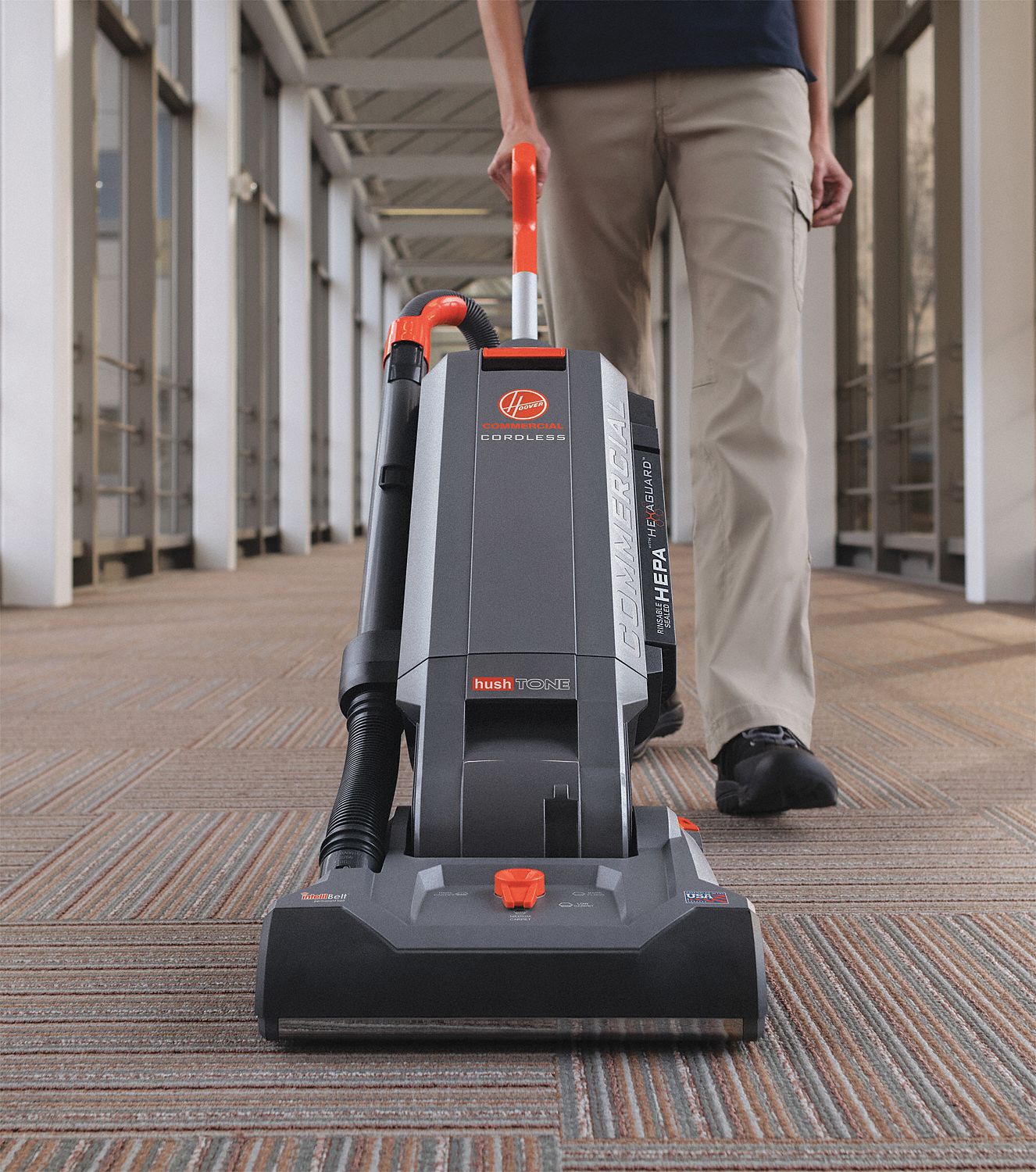 HOOVER COMMERCIAL Cordless Upright Vacuum, 13" Cleaning Path Width, 81