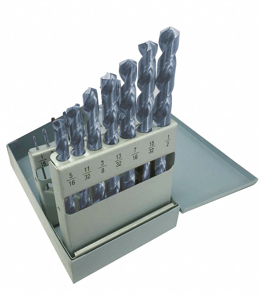 WESTWARD 15 Pc Jobber Drill Bit Set, High Speed Steel, Black Oxide