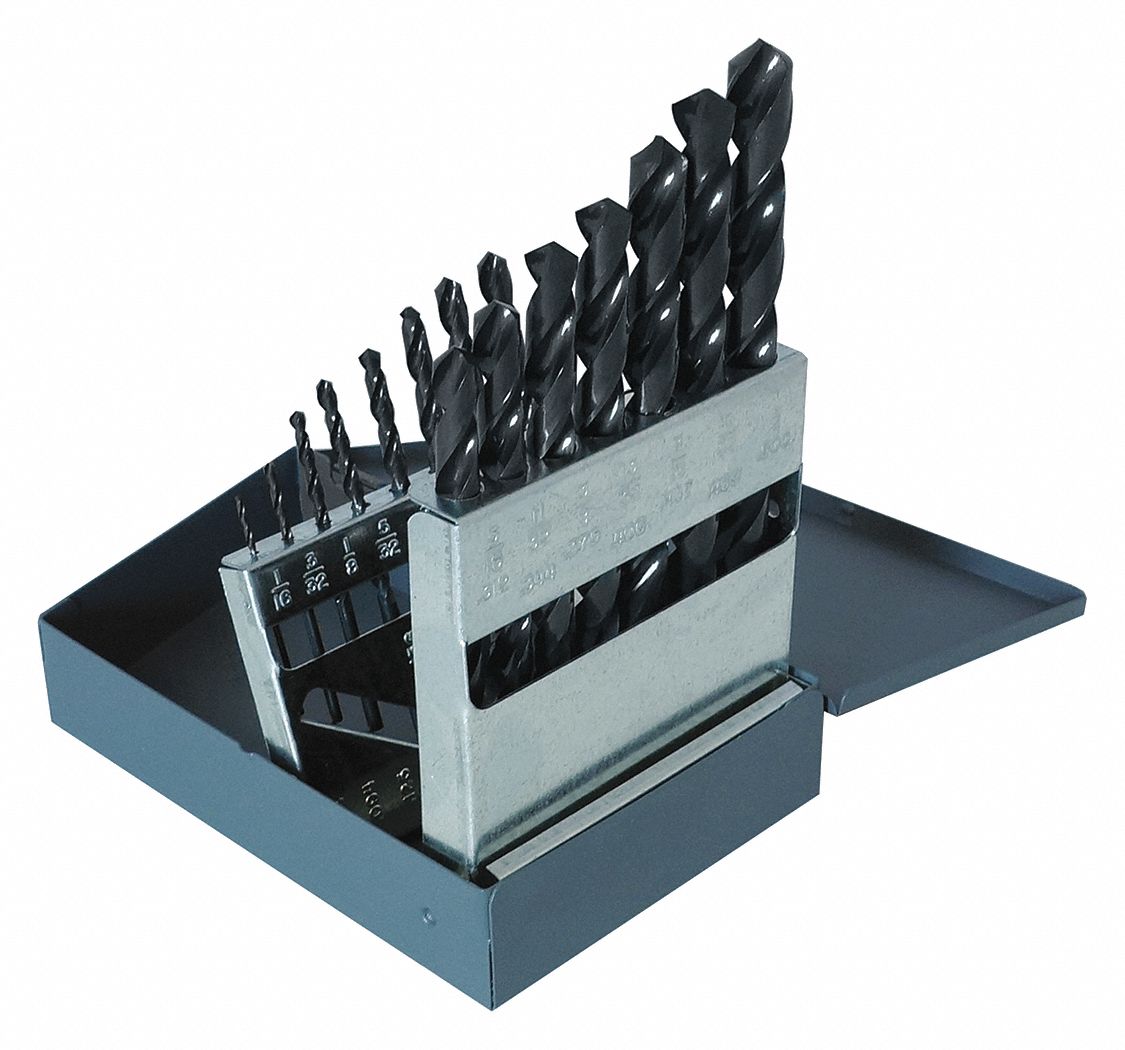 WESTWARD 15 Pc Jobber Drill Bit Set, High Speed Steel, Black Oxide