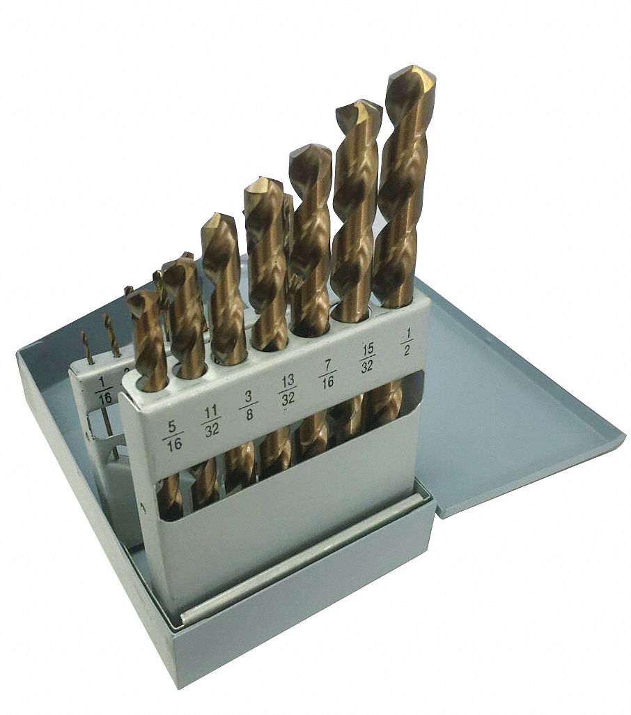 WESTWARD 15 Pc Jobber Drill Bit Set, Cobalt Steel, Straw/Bronze