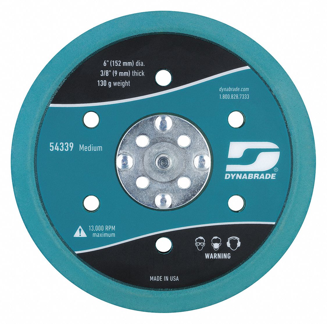 DYNABRADE 6" HookandLoop Disc Backup Pad, 5/16"24 HookandLoop Back