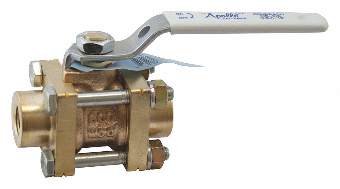 Apollo Ball Valve Lead Free Bronze Inline 3 Piece Pipe Size 1 1 2