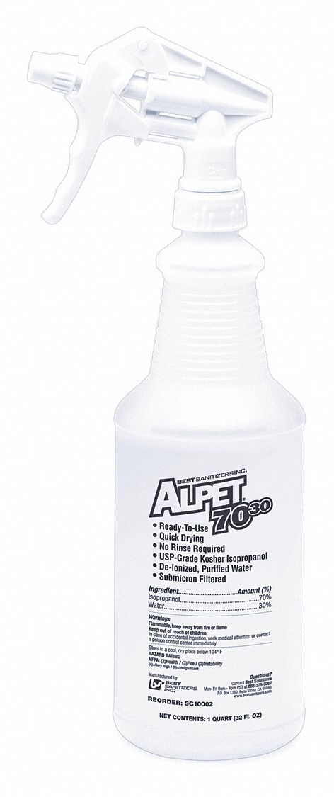 Best Sanitizers Inc Trigger Spray Bottle 1 Qt Clear Alpet 7030