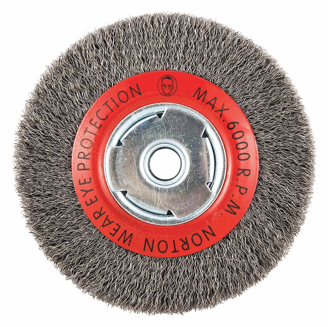 NORTON 6" Crimped Wire Wheel Brush, Arbor Hole Mounting, 0.014" Wire