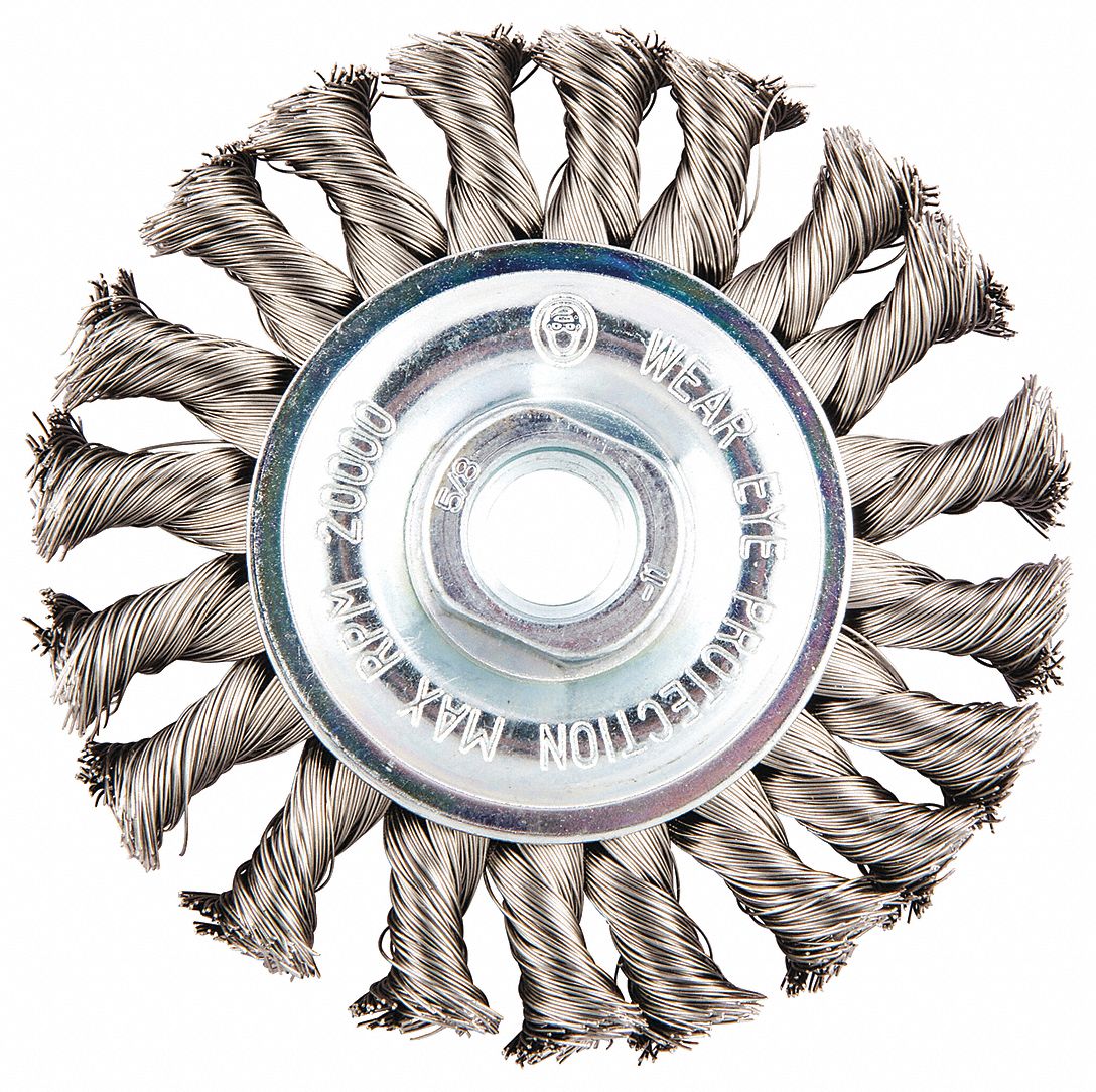NORTON 4" Twisted Wire Wheel Brush, Arbor Hole Mounting, 0.020" Wire