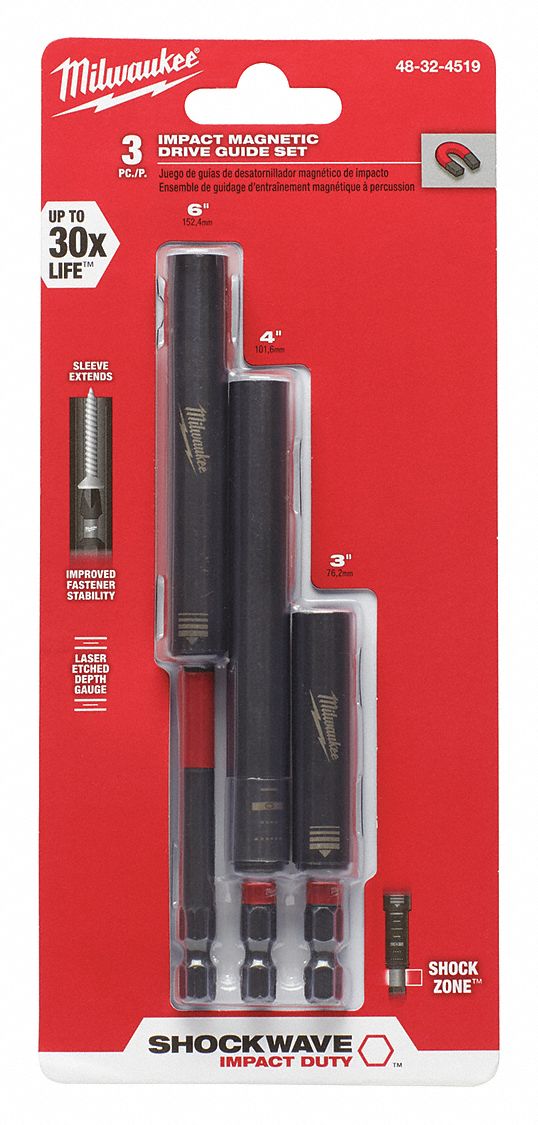 MILWAUKEE 1/4 in Hex Drive Guide, 1/4 in Hex Shank, Overall Bit Length