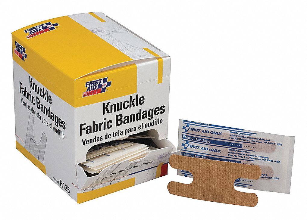 FIRST AID ONLY Fabric Knuckle Bandages, 3" x 11/2", Beige 41CP67
