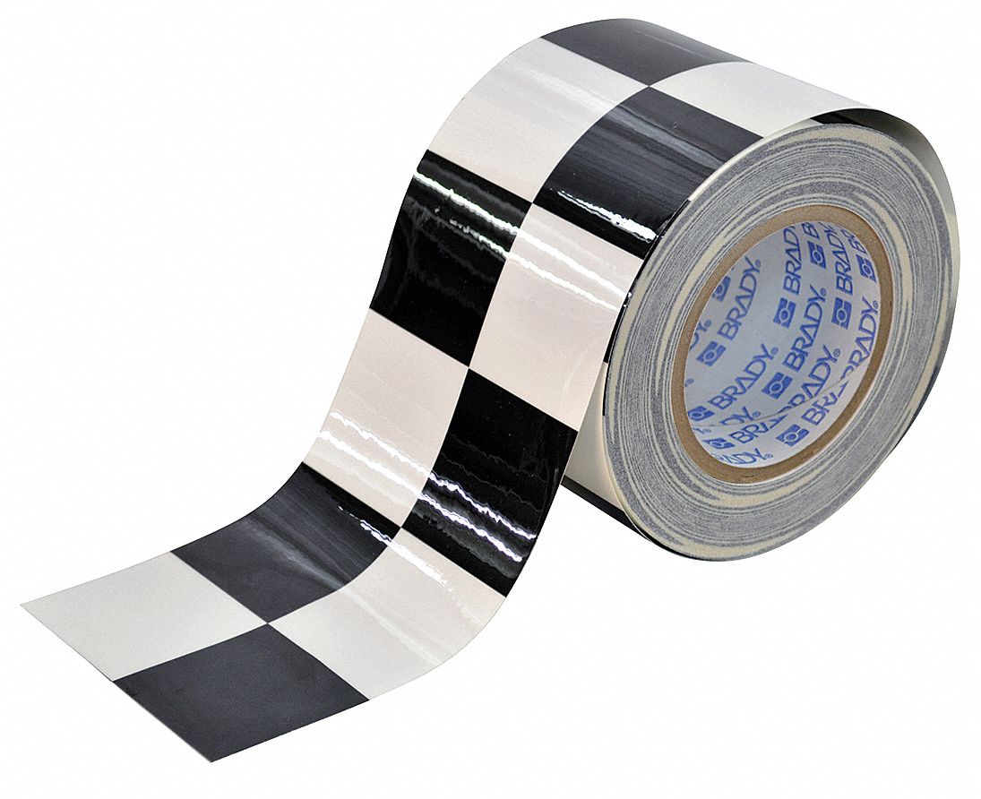 Aisle Marking Tape,4In W,100Ft L,Blk/Wht
