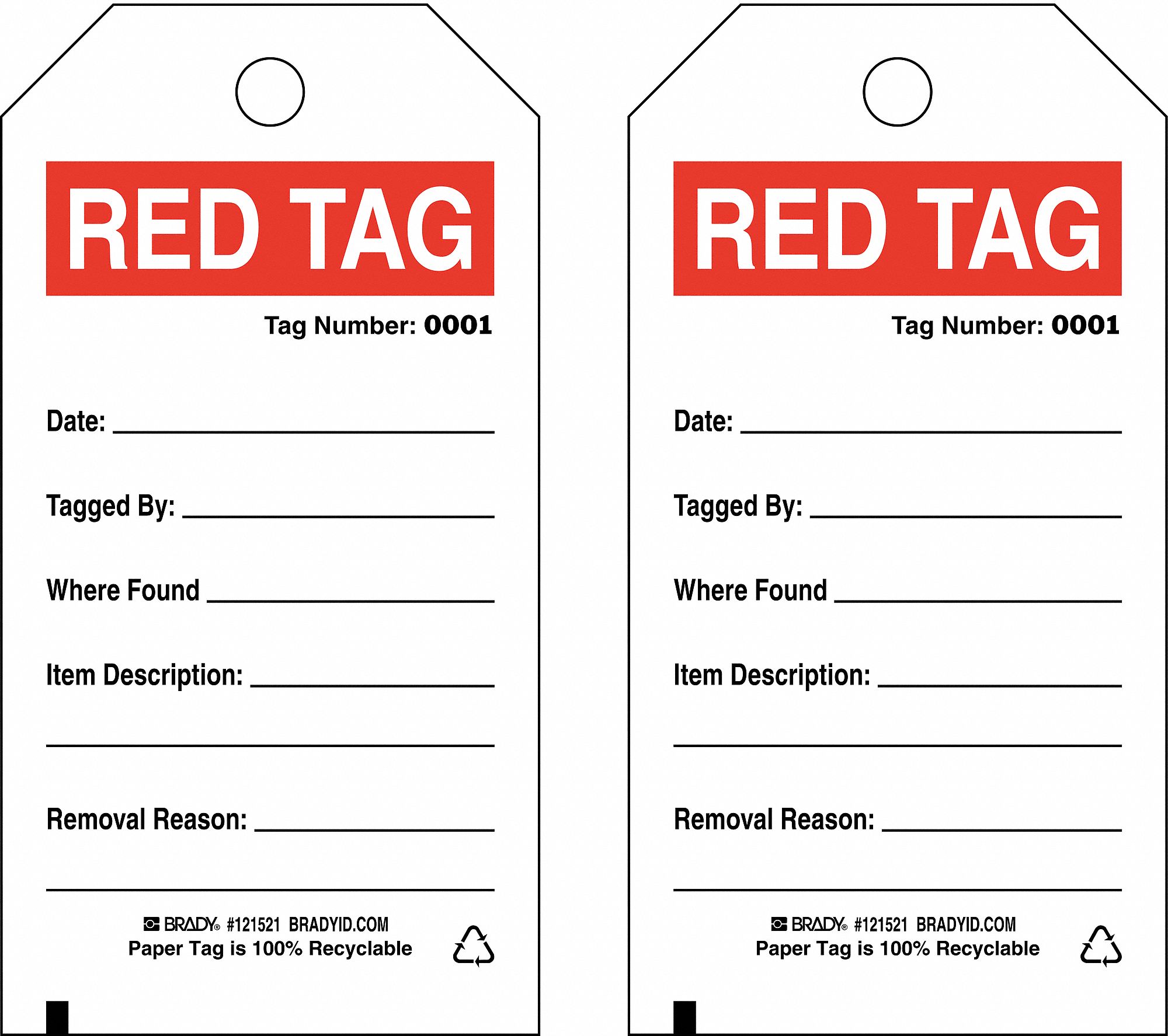 BRADY 5S Red Tag, Sign Legend Date Tagged By Item Description