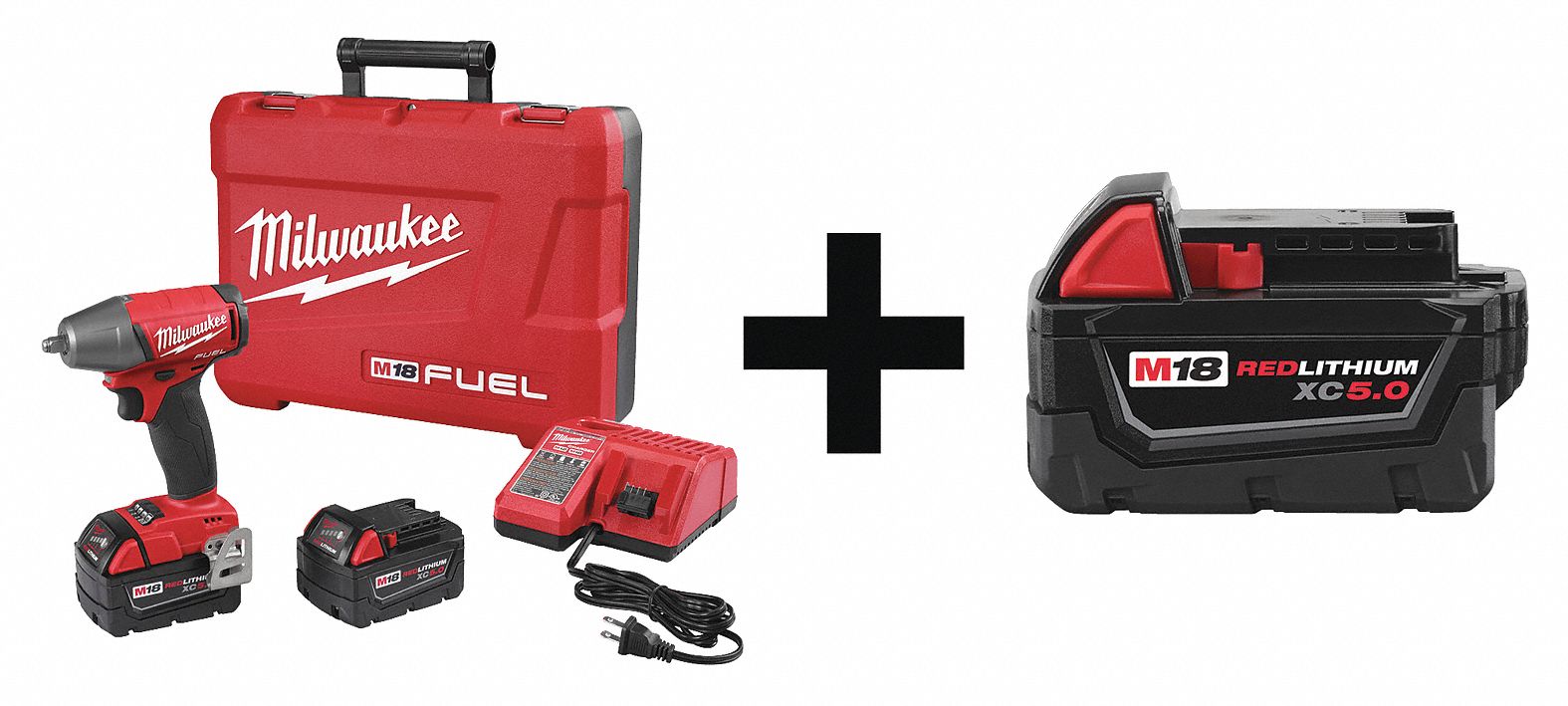 MILWAUKEE 3/8" Cordless Impact Wrench Kit, 18.0 Voltage, 210 ft.lb