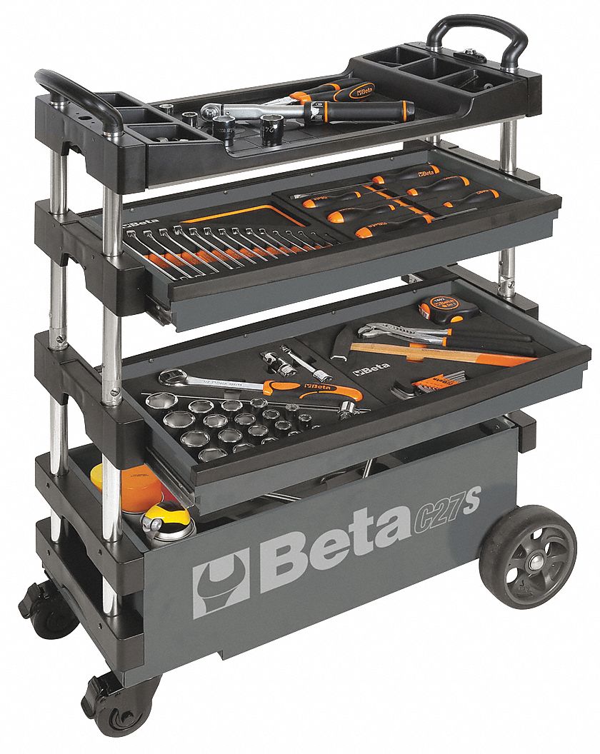 BETA TOOLS Steel Portable Tool Box Trolley with Handle, 3" Overall