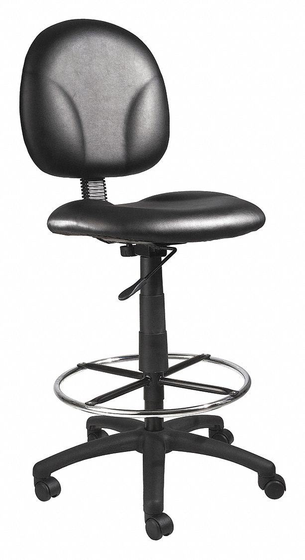 BOSS Black Vinyl Drafting Chair 16-1/2" Back Height, Arm Style: No Arm