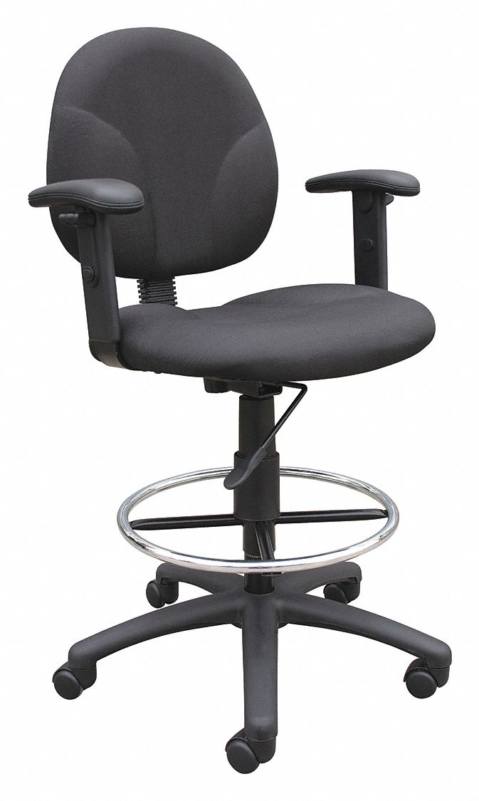 BOSS Black Fabric Drafting Chair 161/2" Back Height, Arm Style