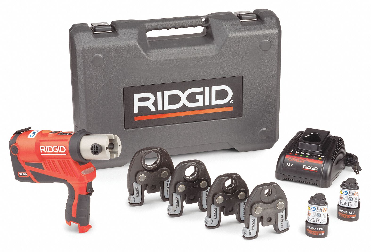 RIDGID Press Tool Kit, 12.0V, 1/2" to 11/4" Jaw 426J87RP240 Grainger