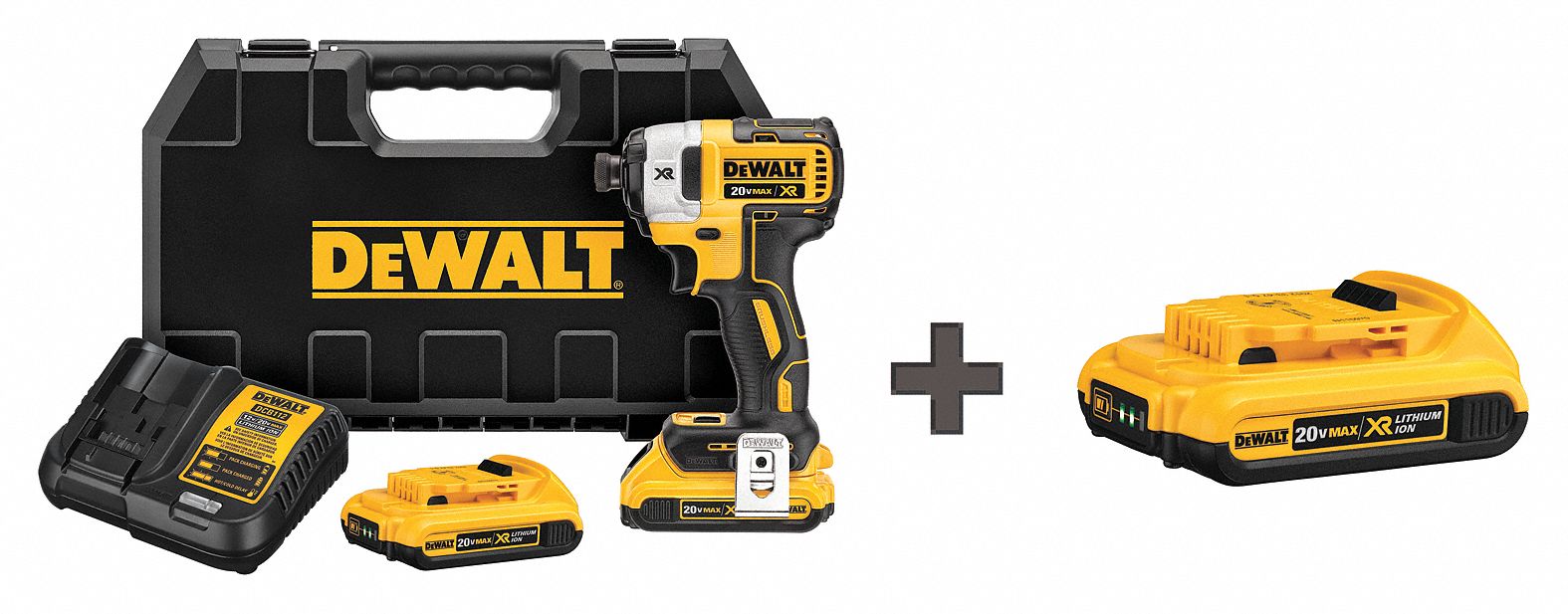 DEWALT 1/4" Cordless Impact Driver Kit, 20.0 Voltage, 1825 in.lb. Max
