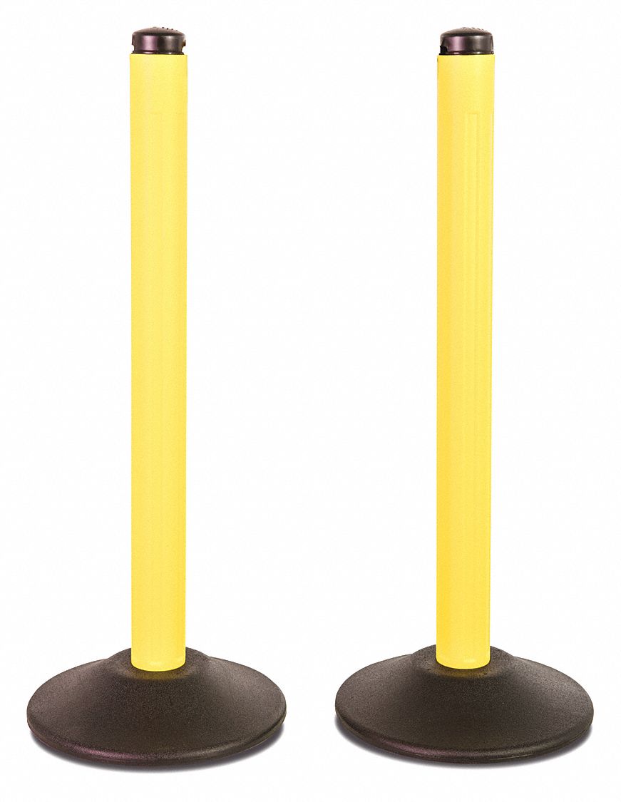 US WEIGHT Heavy Duty Stanchion, Height 37 7/8 in, Yellow, Post Material High Density