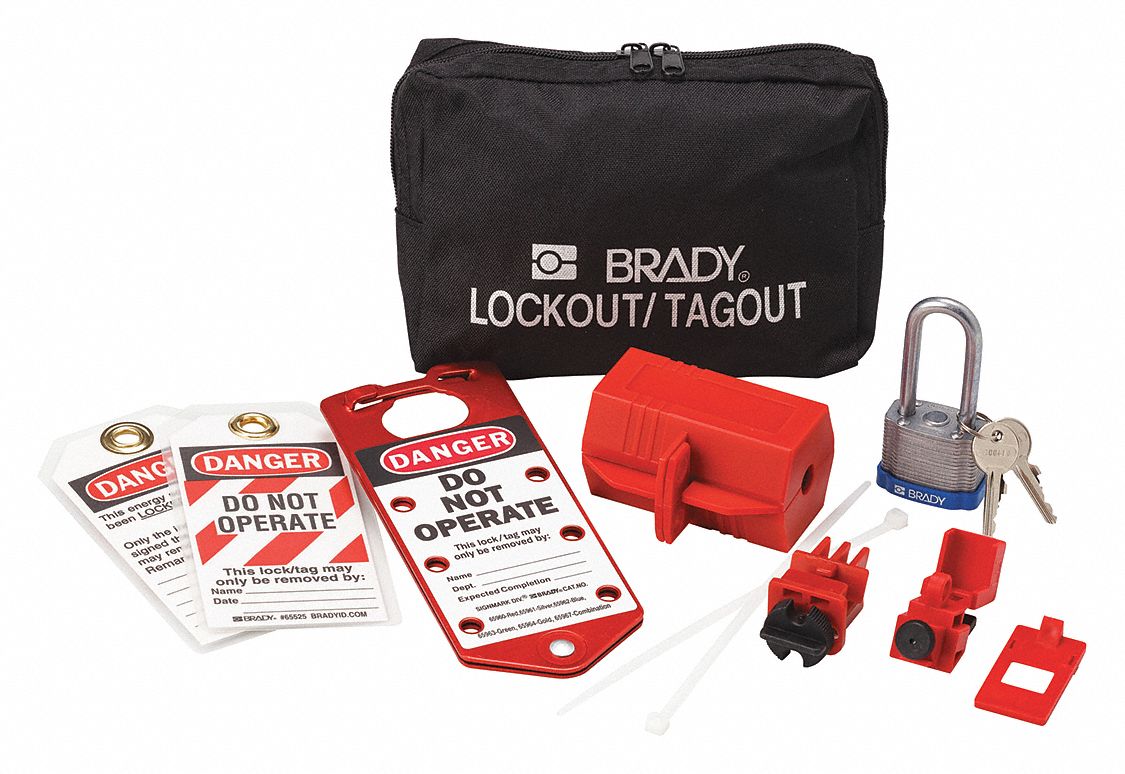 CONDOR Portable Lockout Kit, Filled, Electrical Lockout, Bag, Black
