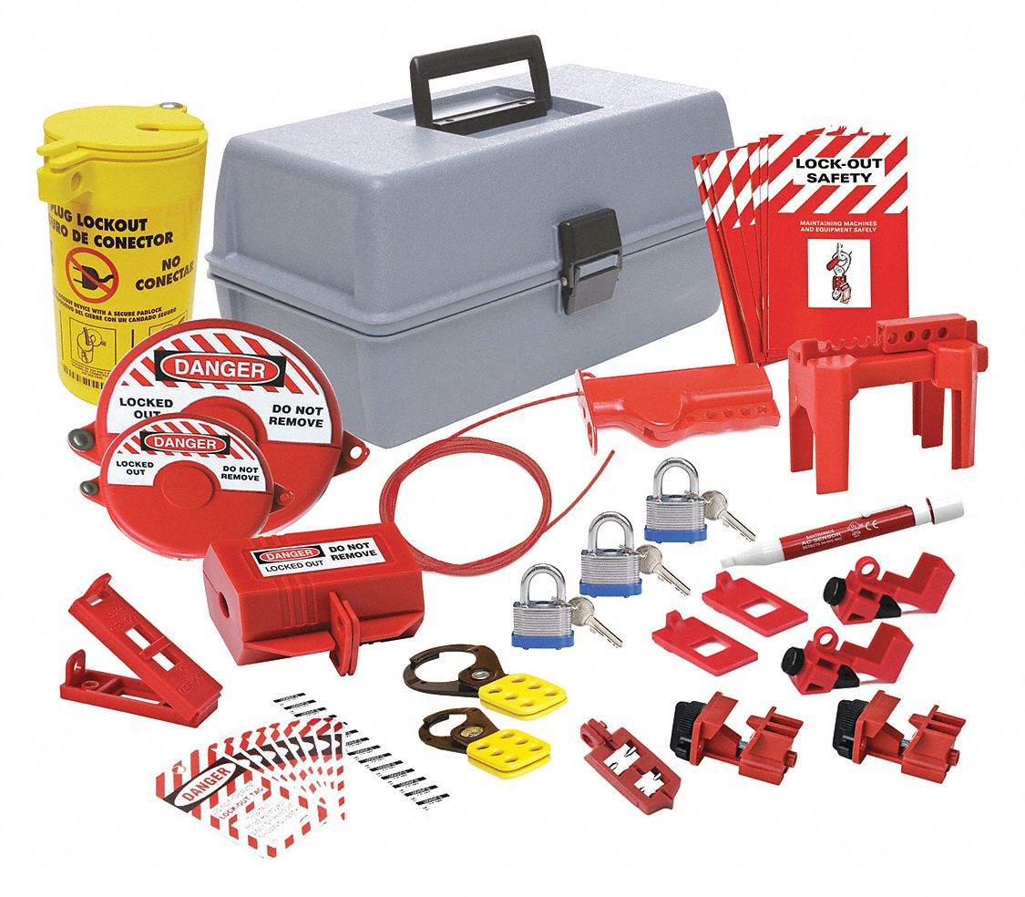 CONDOR Portable Lockout Kit, Filled, General Lockout, Box, Gray