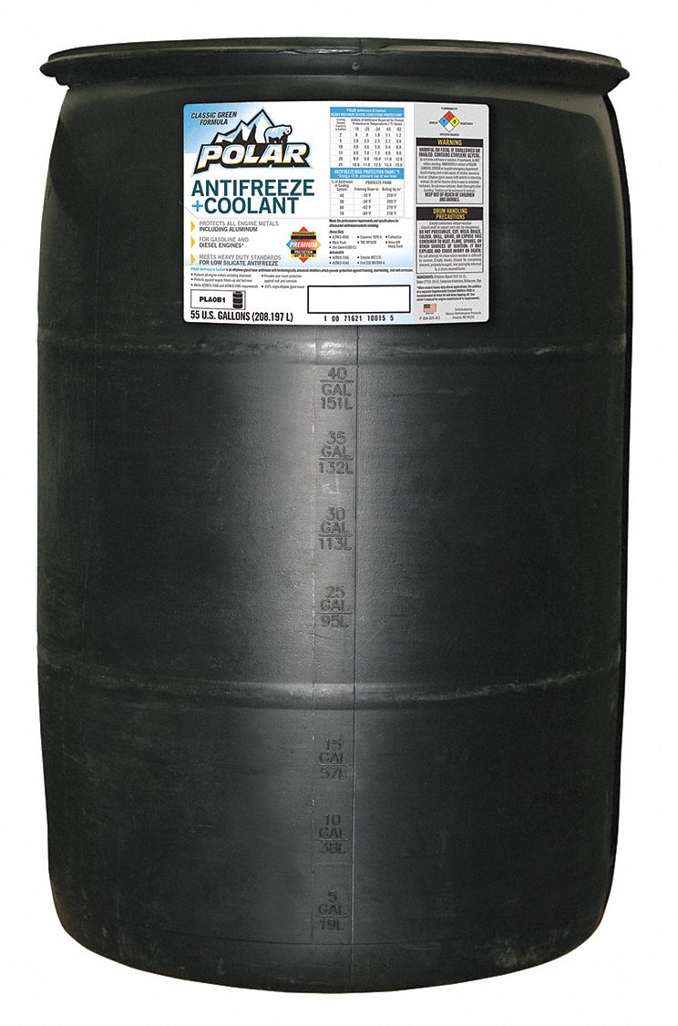 POLAR Antifreeze Coolant, 55 gal, Plastic Container, Dilution Ratio