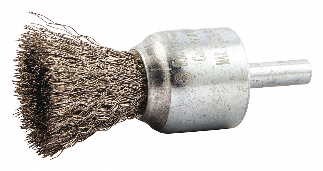 GRAINGER APPROVED 1 in Crimped Wire End Brush, 1/4 in Shank, 0.008 in