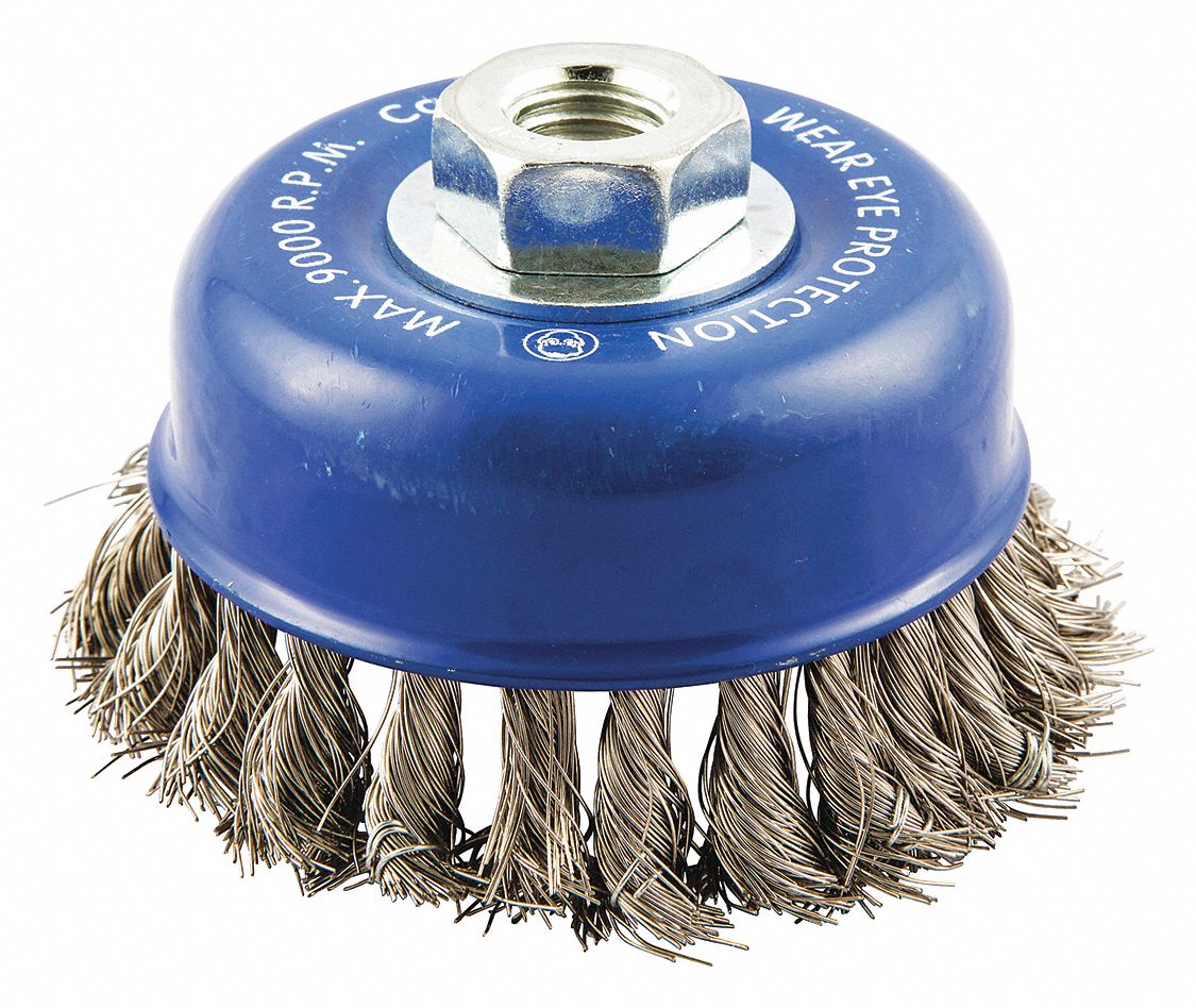 GRAINGER APPROVED 4" Knotted Wire Cup Brush, Arbor Hole Mounting, 0.014