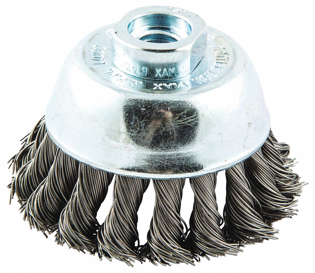 GRAINGER APPROVED 3" Knotted Wire Cup Brush, Arbor Hole Mounting, 0.020