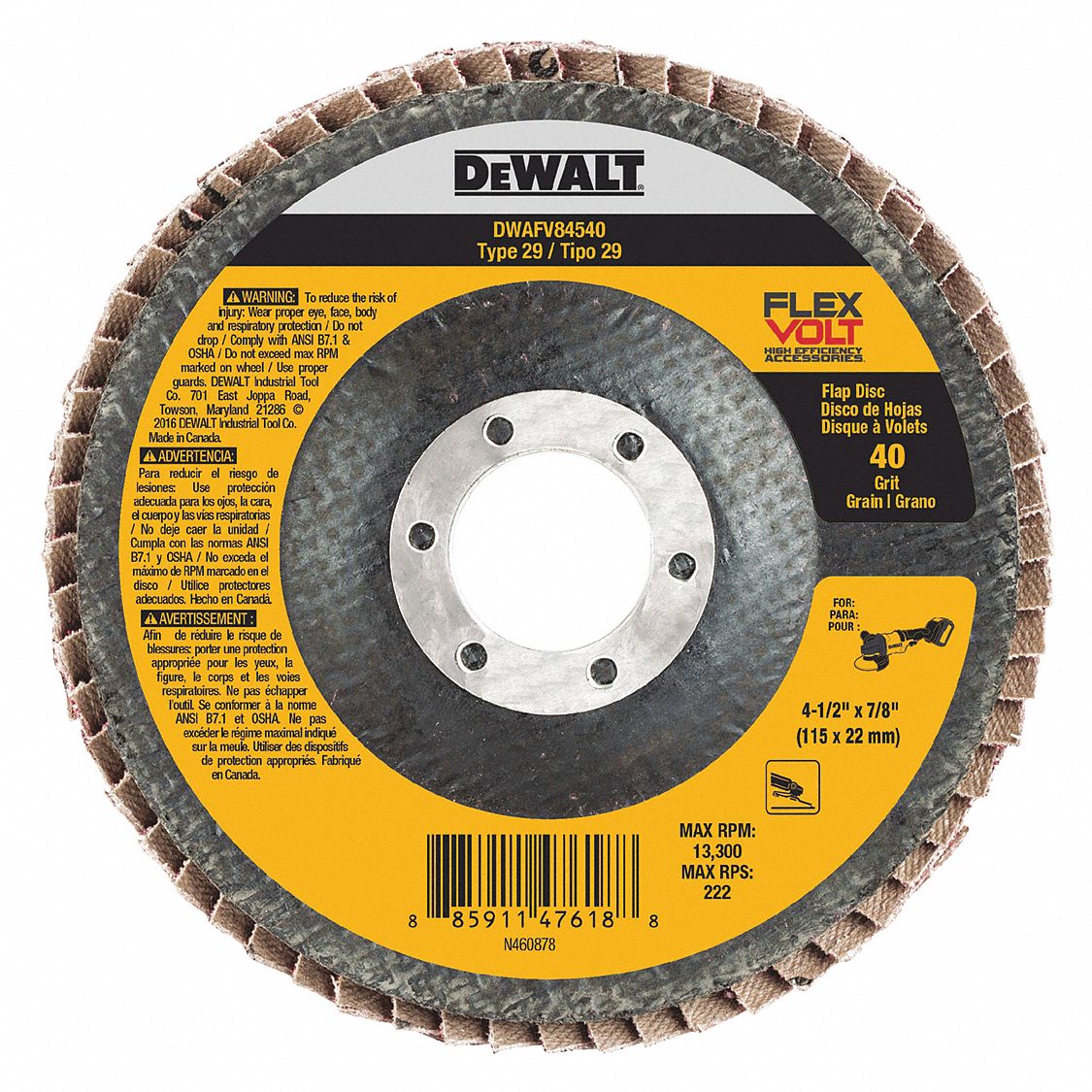 DEWALT Type 29 4 1 2 In Flap Disc 444P77 DWAFV84540 Grainger